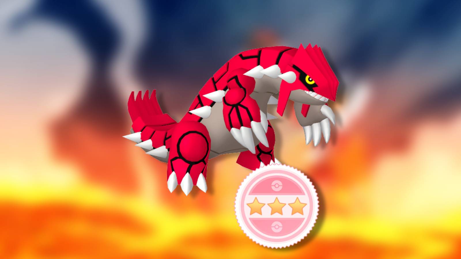 The Pokemon Groudon appears against a blurred background