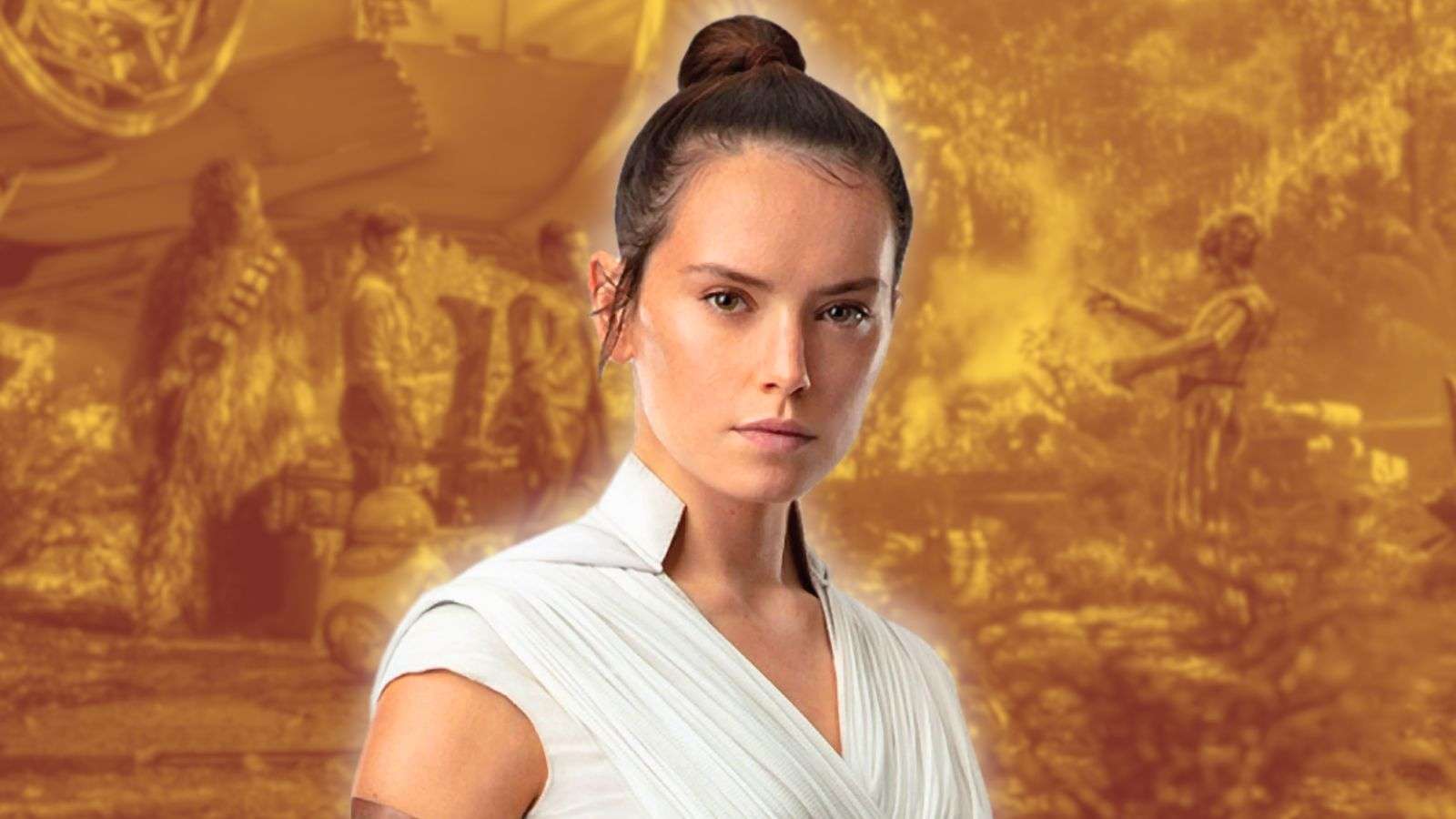 Daisy Ridley as Rey Skywalker in Star Wars The Force Awakens.