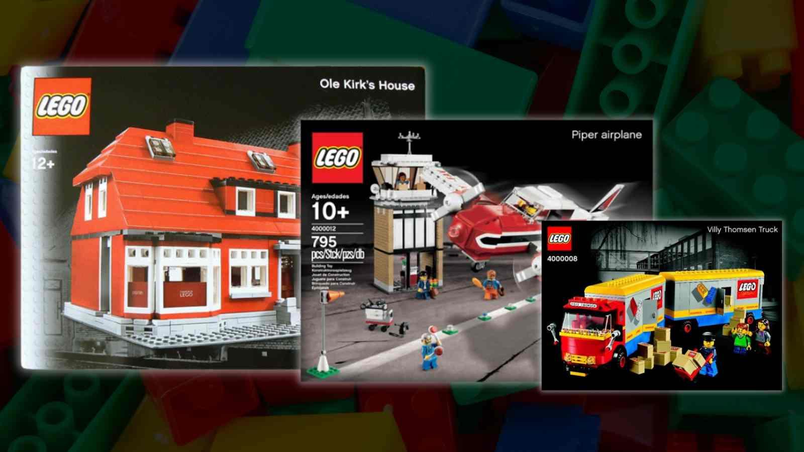 Three of the rarest LEGO sets ever on a LEGO background