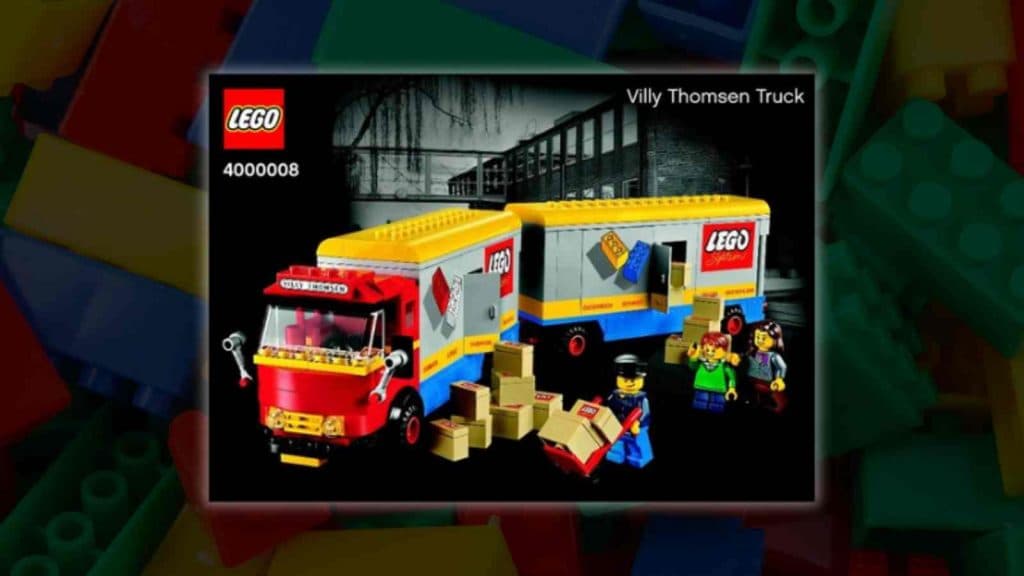 The LEGO Villy Thomsen Truck on a LEGO background