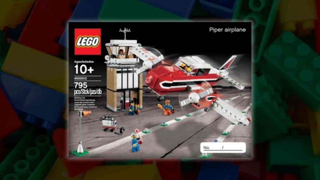 The LEGO Piper Airplane on a LEGO background