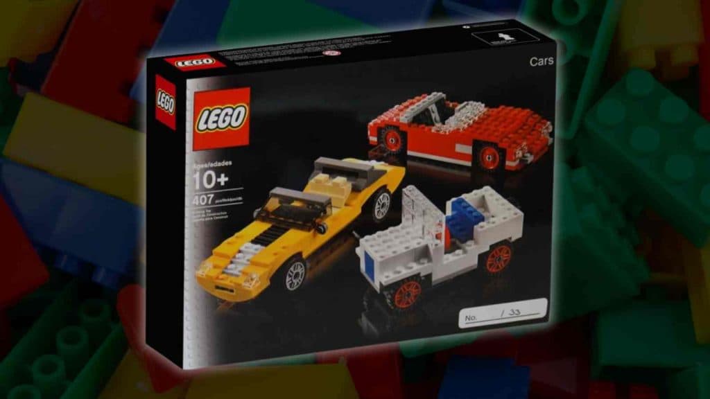 The LEGO Cars, displayed here on a LEGO background, is one of the rarest LEGO sets ever