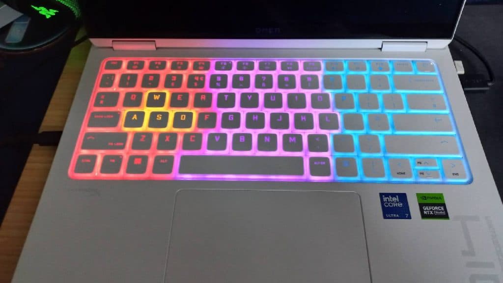 HP Omen Transcend keyboard lit up