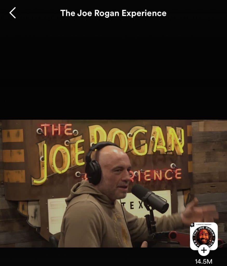 Screenshot of Spotify episode of Joe Rogan podcast with follower count