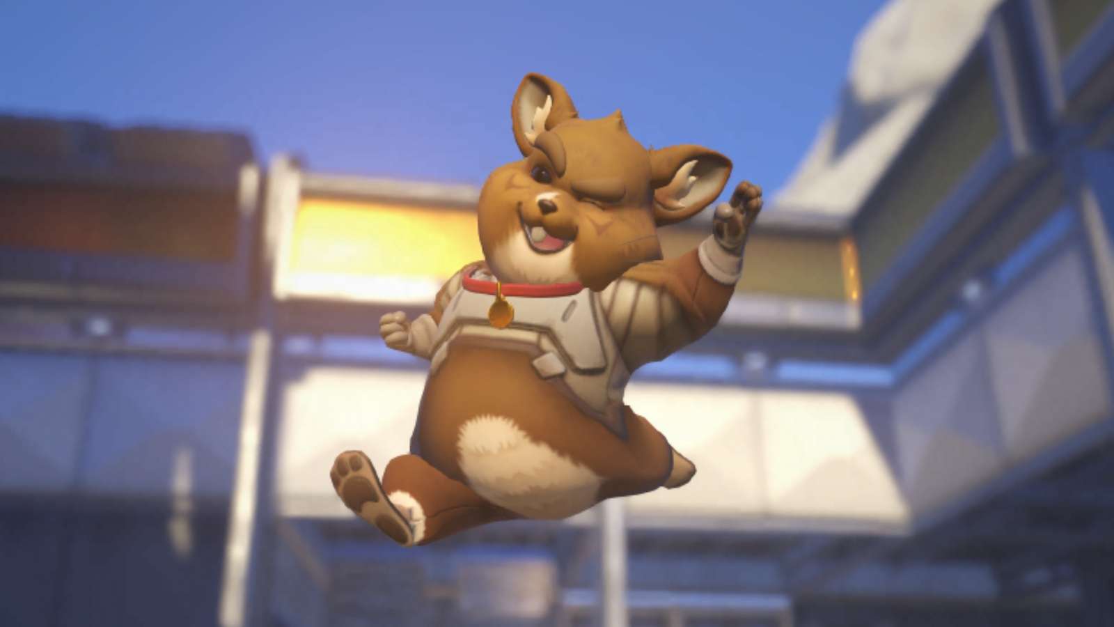 A screenshot featuring the Ein Wrecking Ball skin from the Cowboy Bebop collab in Overwatch 2.