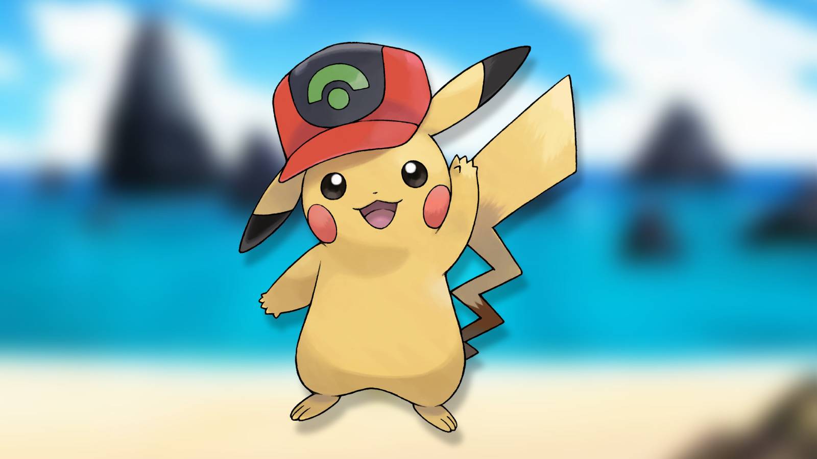 A Pikachu is shown on a beach