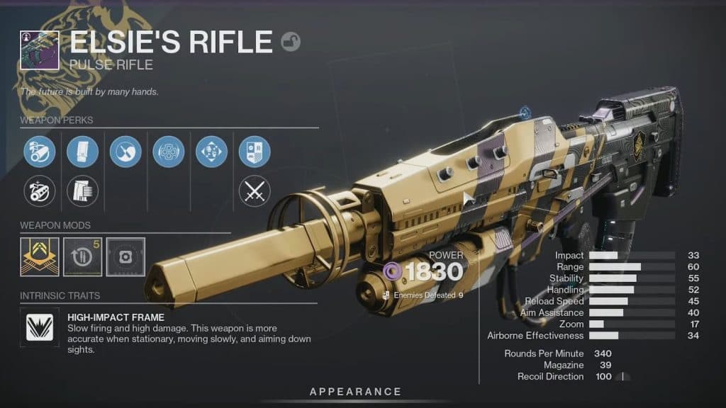 Elsie's Rifle in Destiny 2, a resissued version of The Stranger's Rifle.