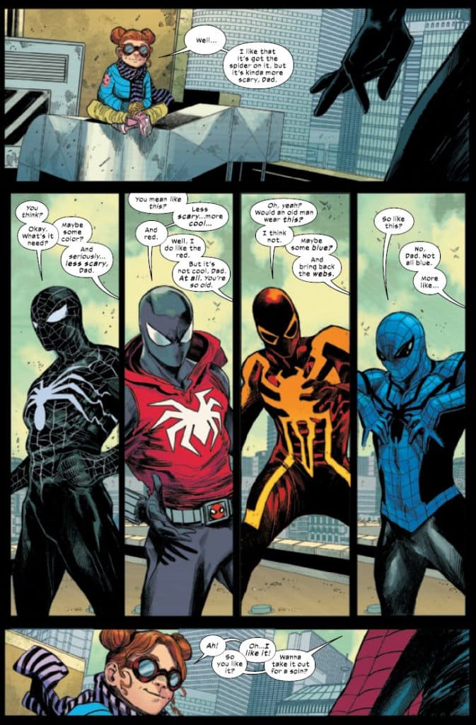 Ultimate Spider-Man Peter tries out his new costumes