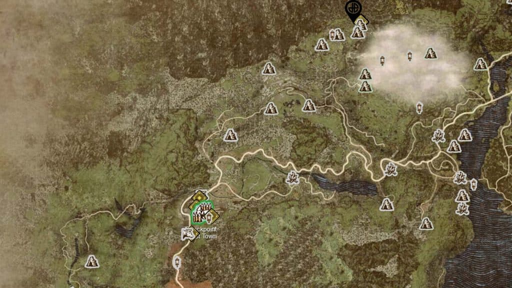 Dragon's Dogma 2 map with Mountain Shrine marked