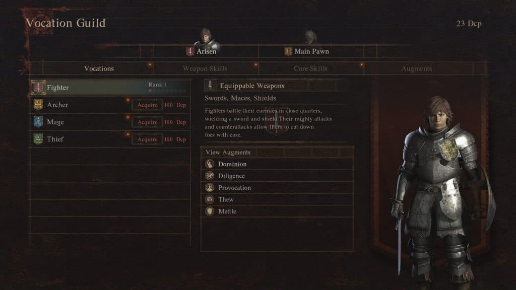The Vocations menu in Dragon's Dogma 2