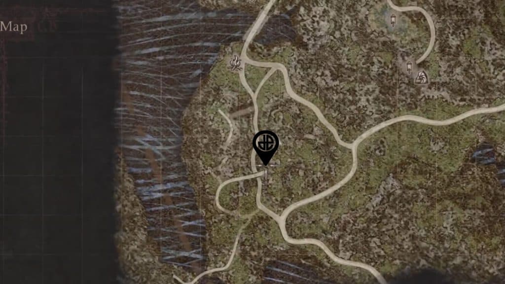 Dragon's Dogma 2 map with the location of the Harpy's Nest marked