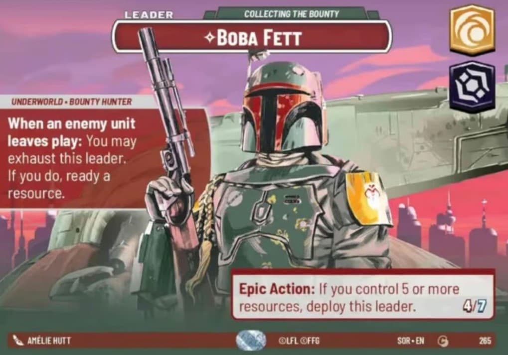 Boba Fett Leader Showcase card in Star Wars Unlimited