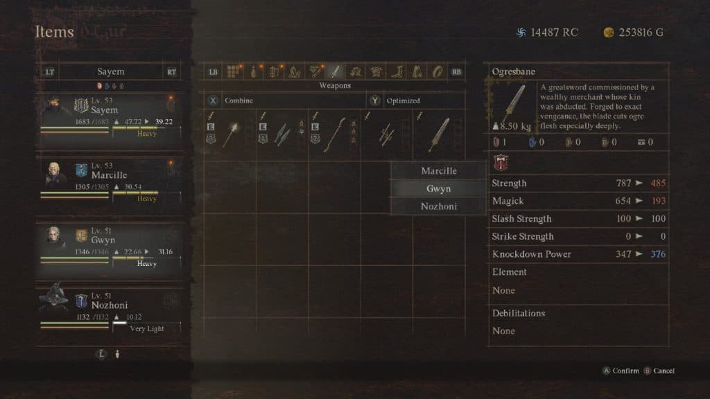 An image of Dragon's Dogma 2 inventory.