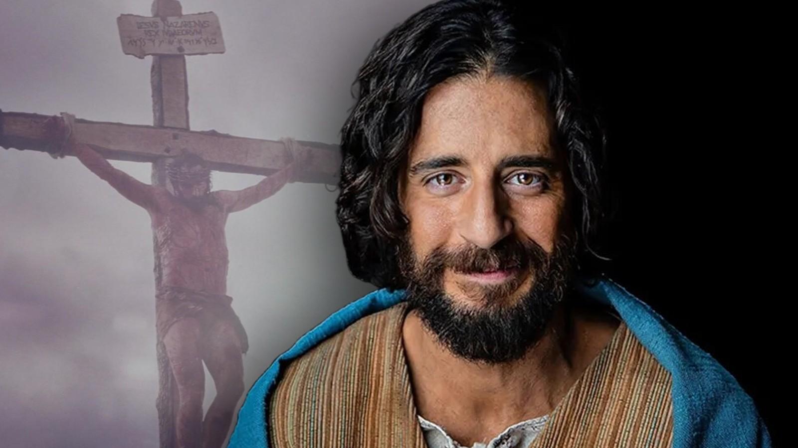 Jesus' crucifixion in The Passion of the Christ and Jonathan Roumie in The Chosen