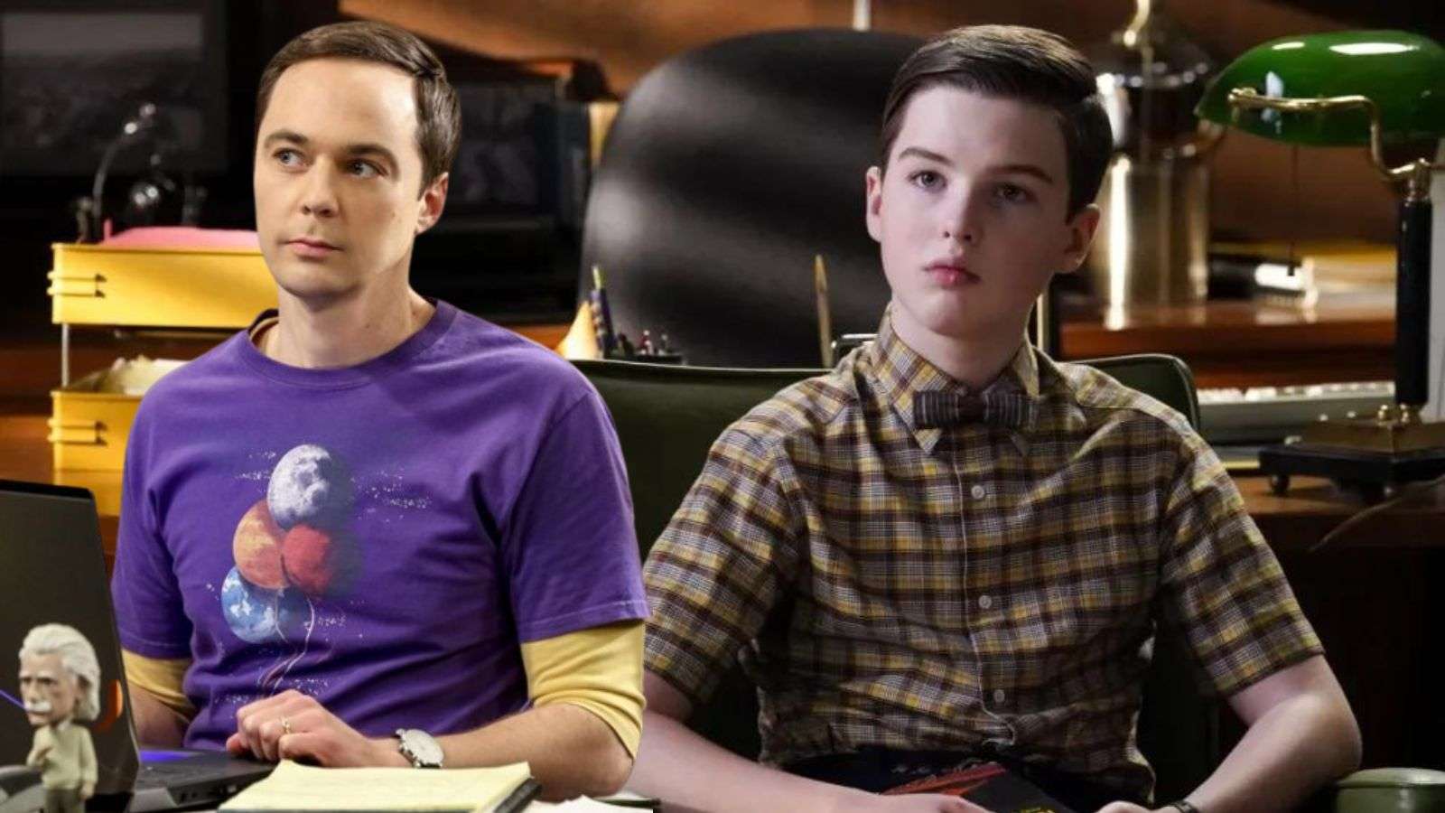 Jim Parsons and Iain Armitage as Sheldon Cooper