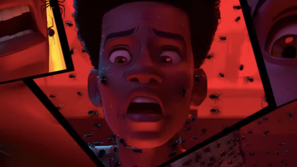 Miles Morales covered in tiny spiders