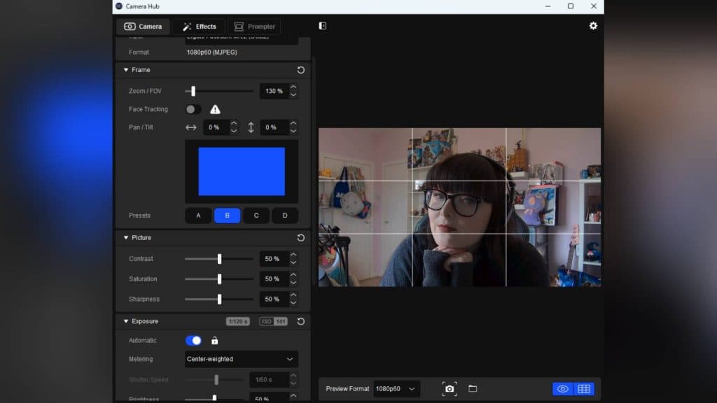 Screenshot of the Elgato Camera Hub showing the quality of the Facecam MK.2 webcam.