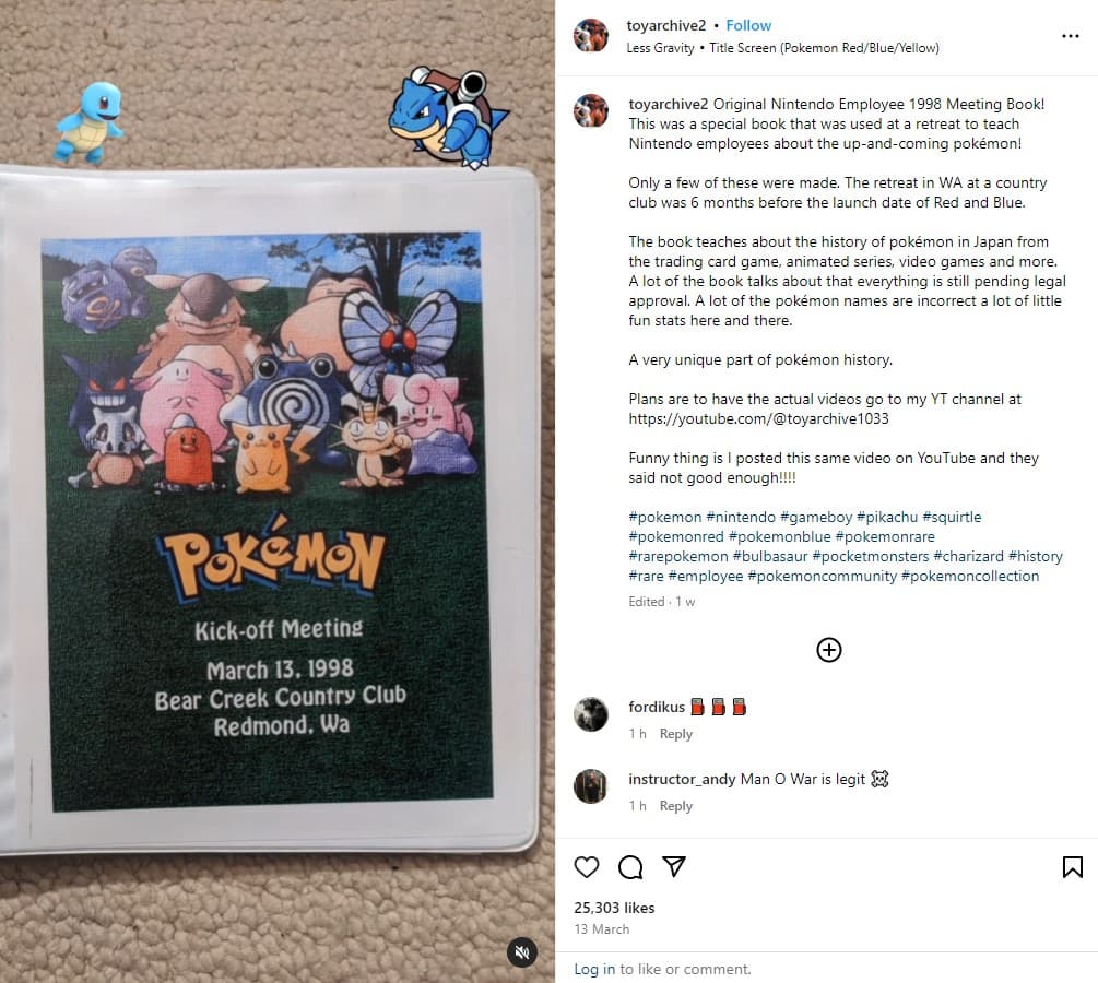Instagram screenshot showing Pokemon handbook.