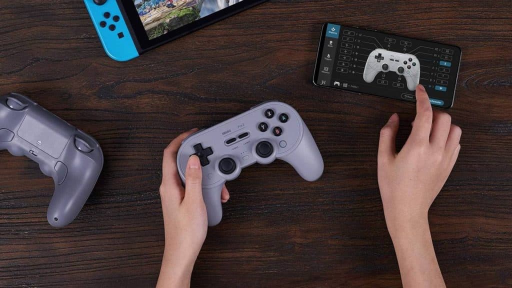 Image of hands holding the 8BitDo Pro 2 controller.