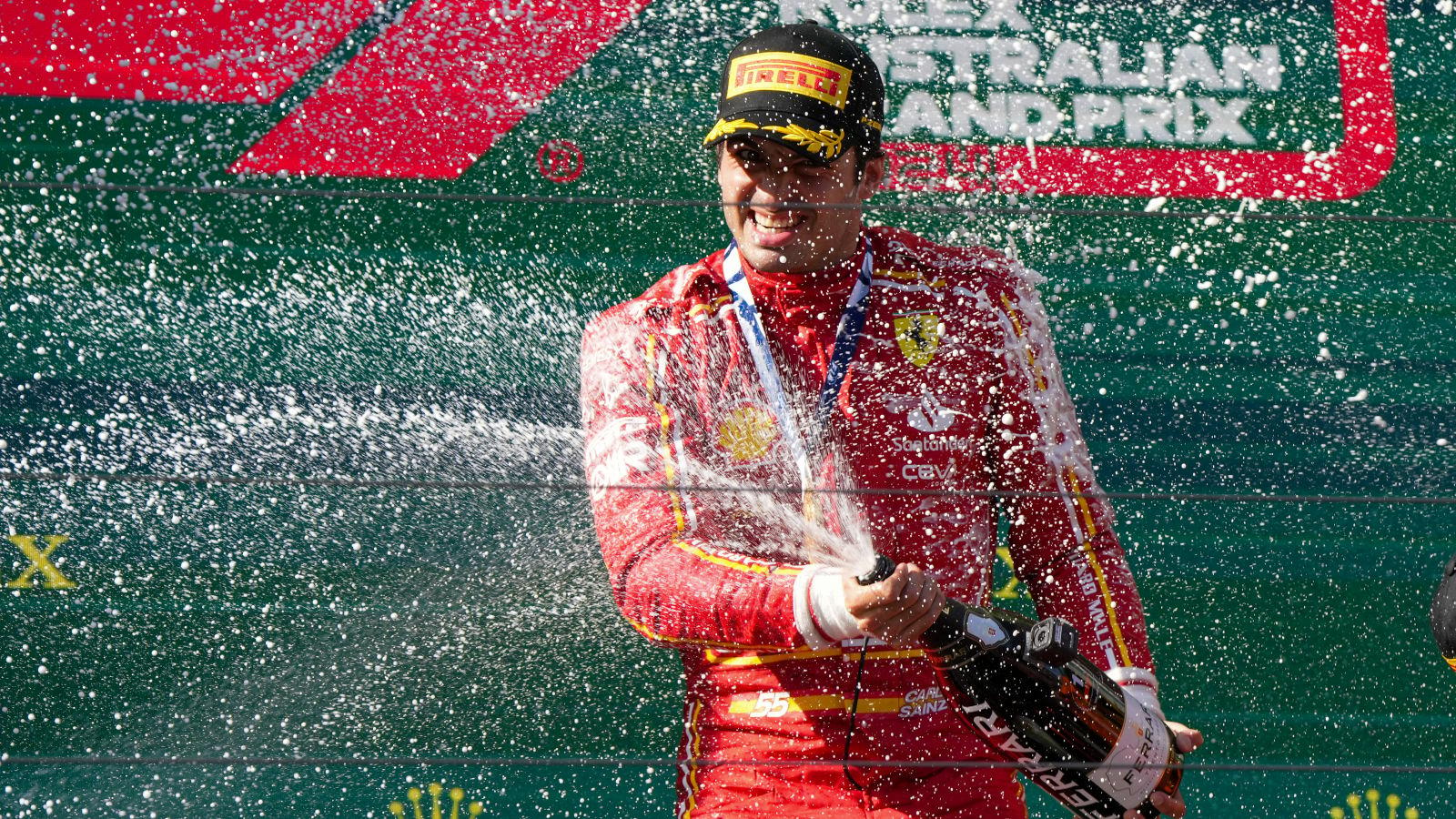 Carlos Sainz celebrates at the Australian Grand Prix
