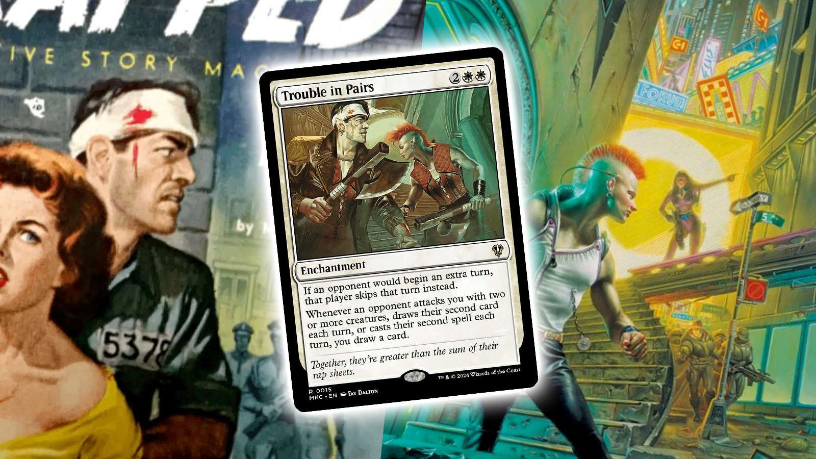 mtg trouble in pairs card in the center with two pieces of art its been accused of plagiarising from