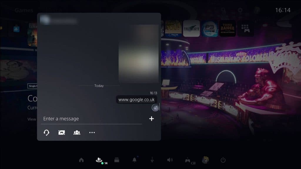PS5 screenshot showing a recent chat.