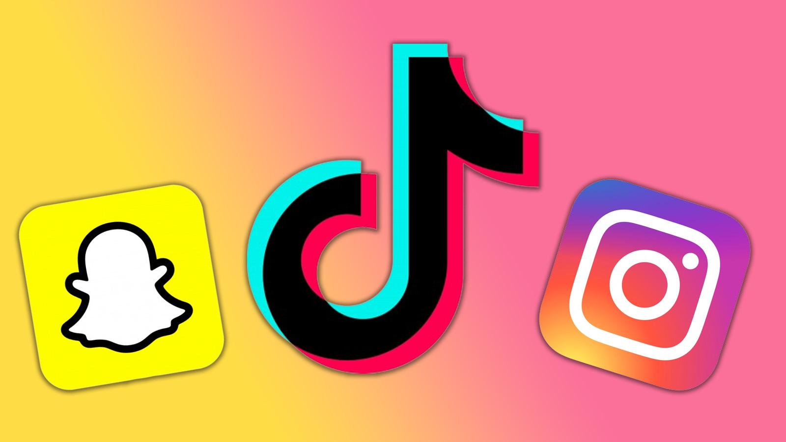 TikTok, Instagram, and Snapchat logos on a gradient background