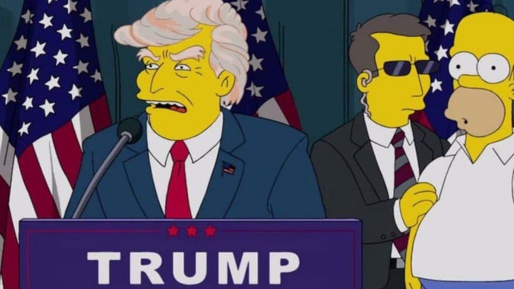 Homer Simpson stands next to Donald Trump
