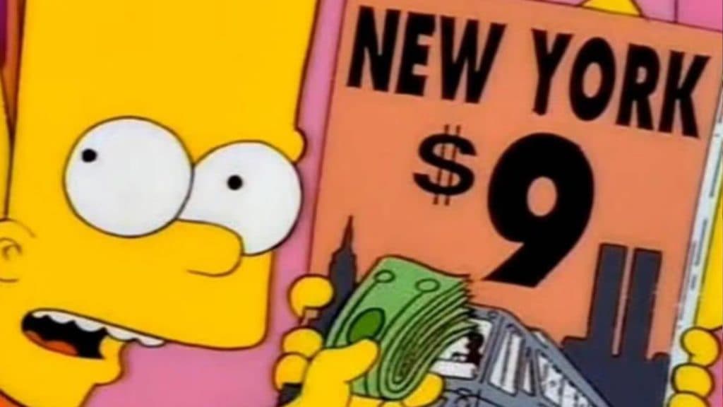 Bart with a New York tourist pamphlet that allegedly predicted 9/11.