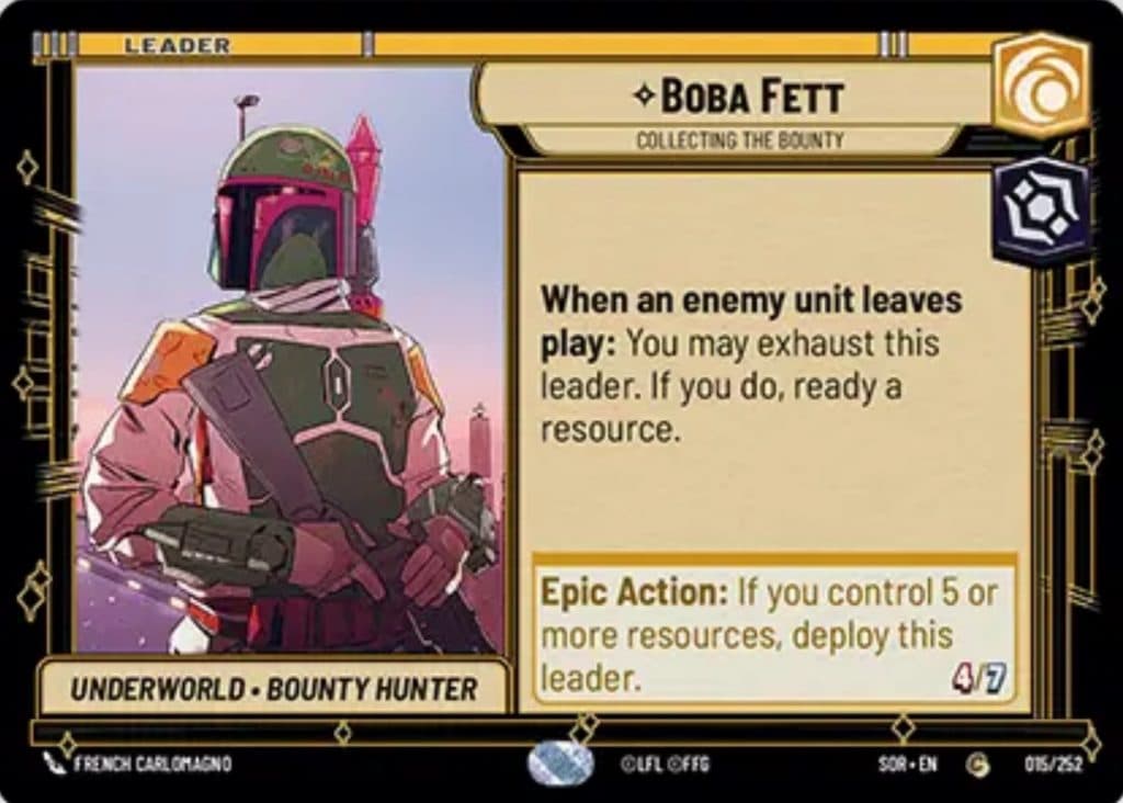 Star Wars Unlimited Boba Fett Leader card