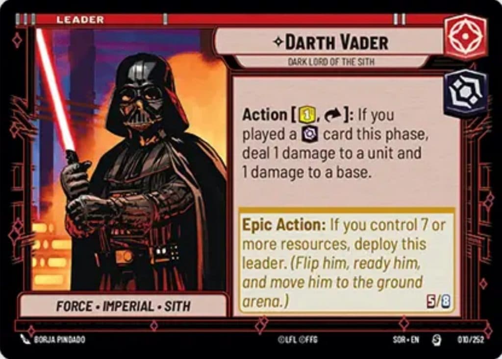 Star Wars Unlimited Darth Vader Leader card