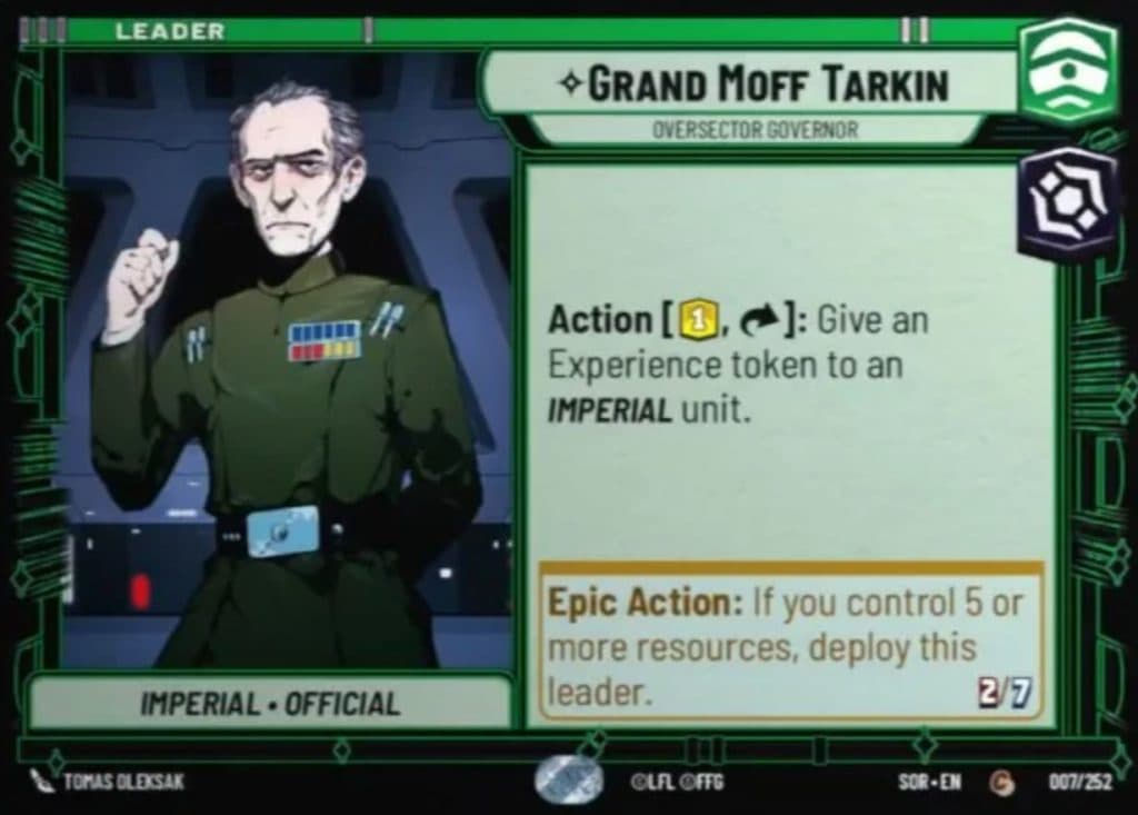 Star Wars Unlimited Grand Moff Tarkin Leader card