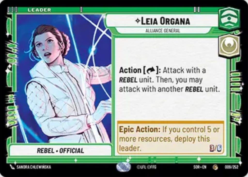 Star Wars Unlimited Leia Leader card