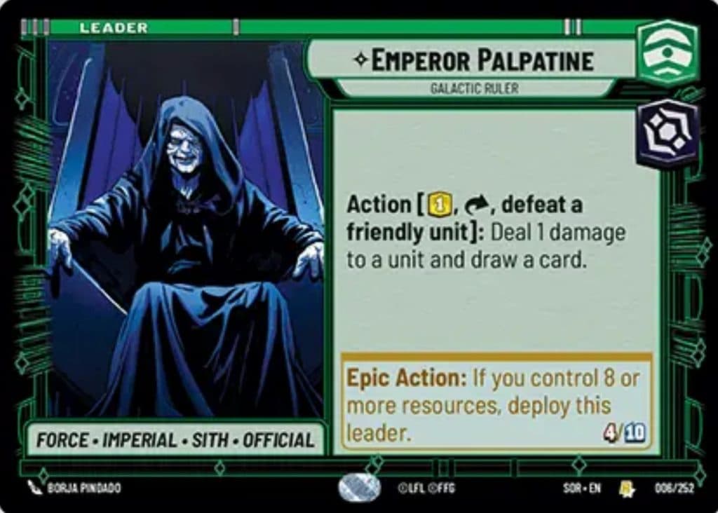 Star Wars Unlimited Emperor Palpatine Leader card