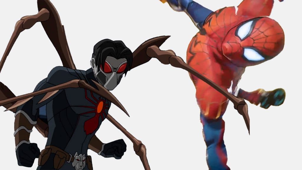 The Spider-Man skin from Marvel Rivals next to Wolf Spider from the Ultimate Spiderman Animated Series
