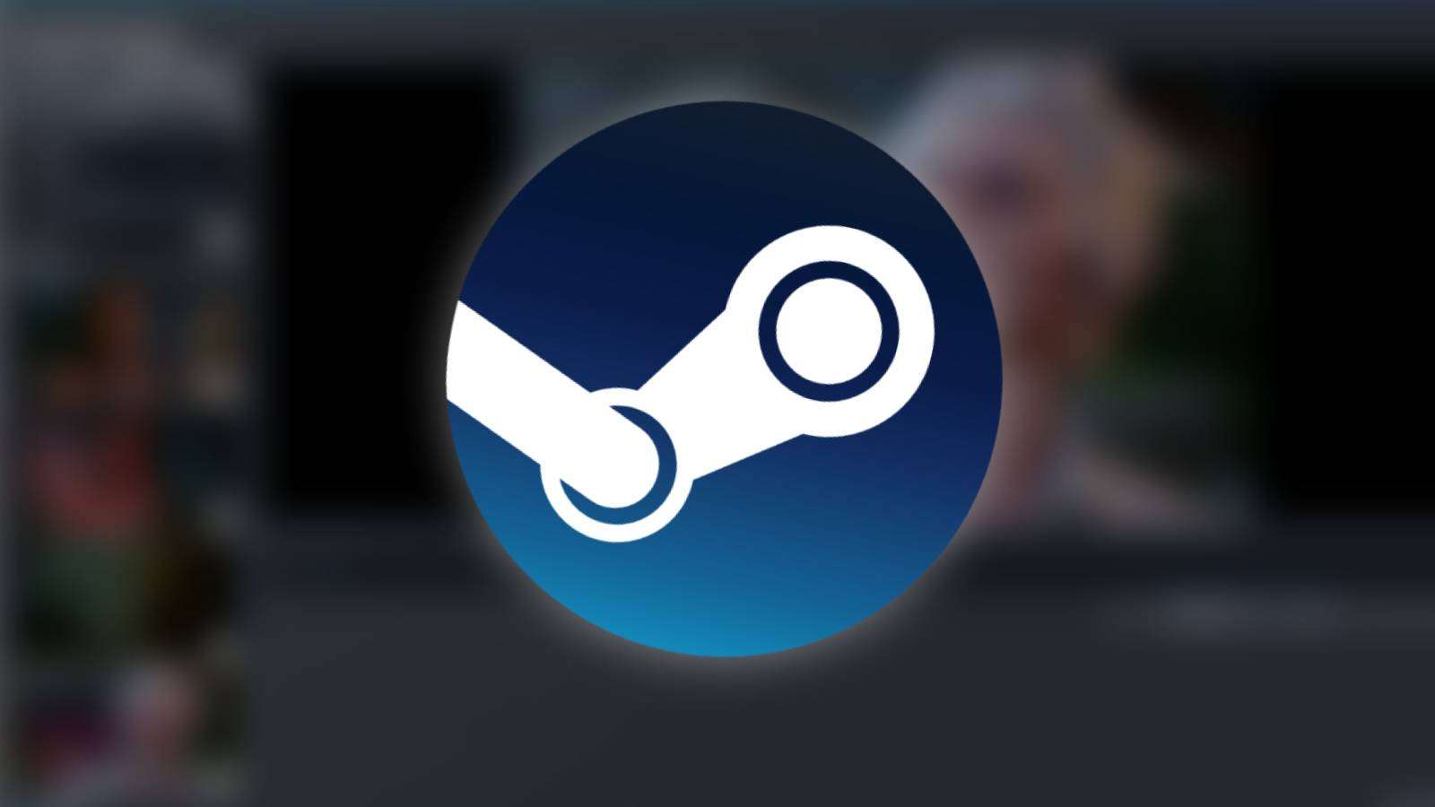 Image of the Steam logo on a blurred screenshot of the Steam Screenshot Manager.