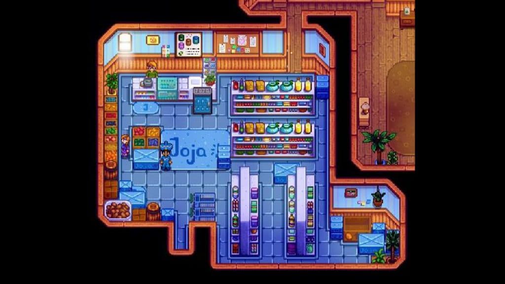 Pierre's General Store in Stardew Valley, redecorated as a Joja Mart by Reddit user SeriousDirt
