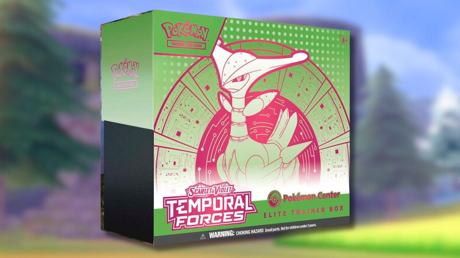 Pokemon Temporal Forces ETB with game background.