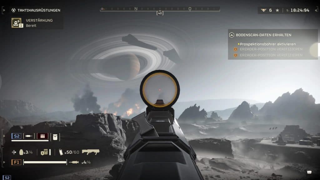 Helldivers 2 character aiming at cloaked ships above planet