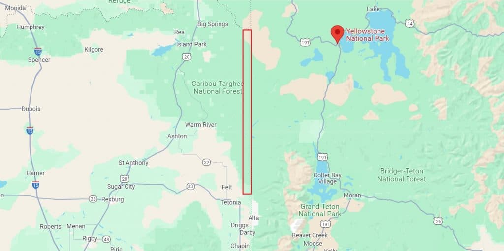 Yellowstone Train Station explained: A map showing the area of the Zone of Death in Yellowstone National Park