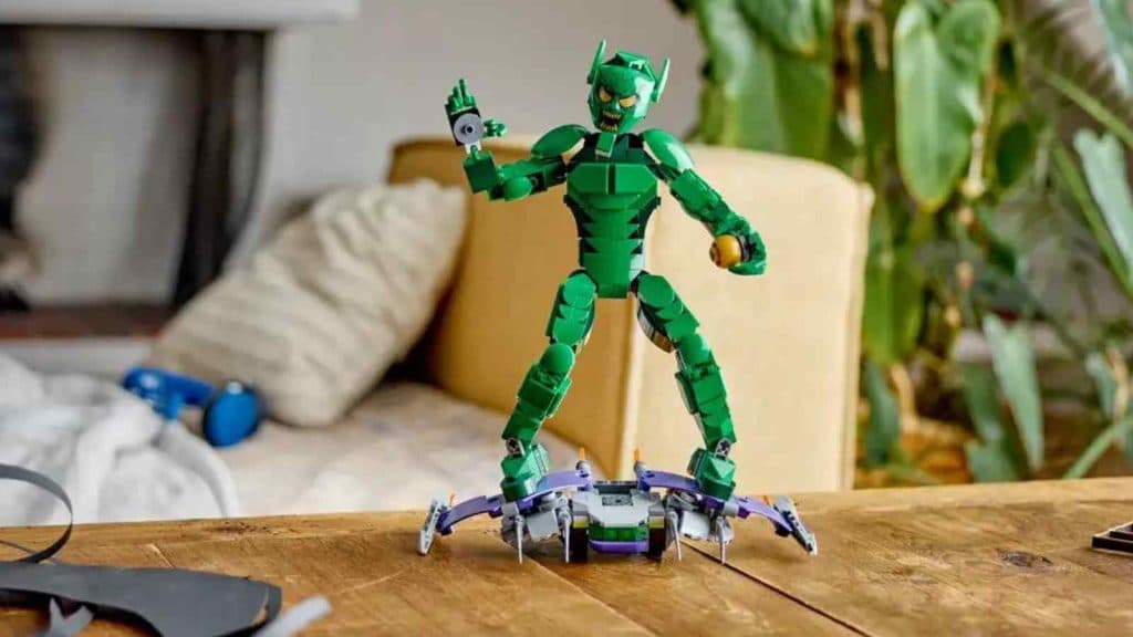 The LEGO Marvel Green Goblin on display