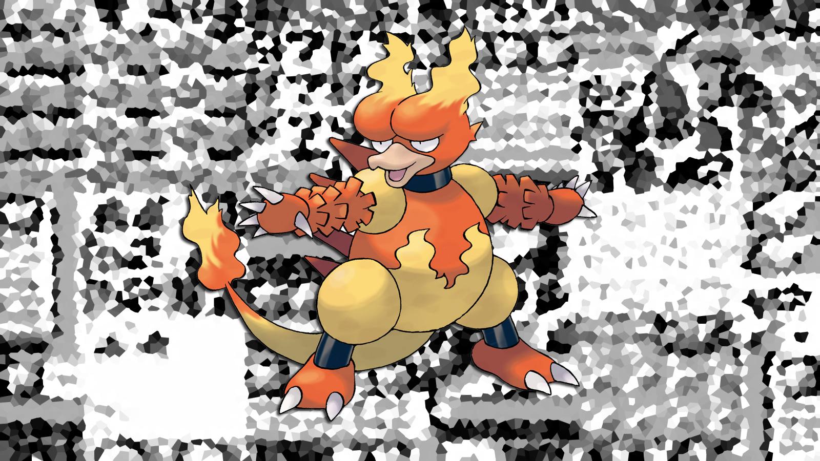 Magmar in front of Pokemon Red & Blue's Glitch city