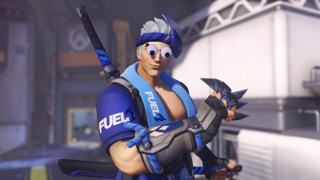 Overwatch 2's Genji with April Fools Googly Eyes