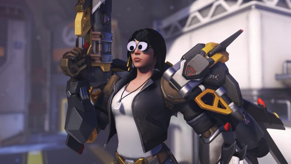 Overwatch 2's Pharah with April Fools Googly Eyes