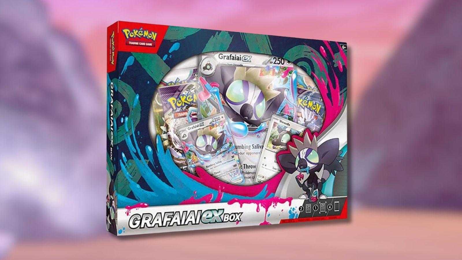 Grafaiai ex Box with Pokemon game background.