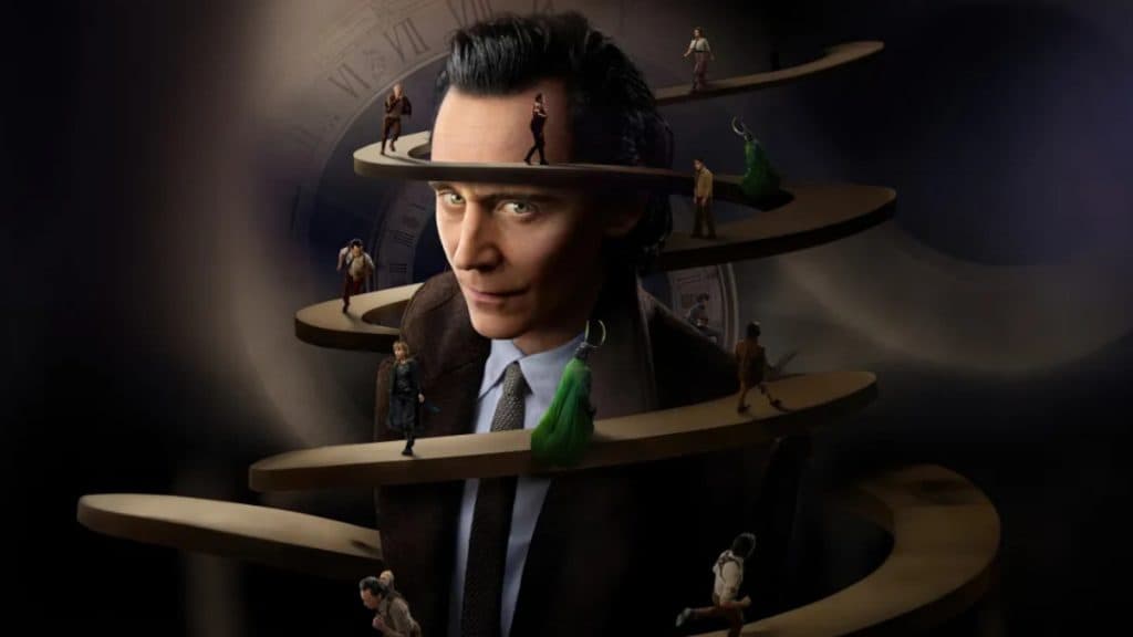 A promotional image from Loki season 2 featuring Tom Hiddleston and multiple Loki variants.
