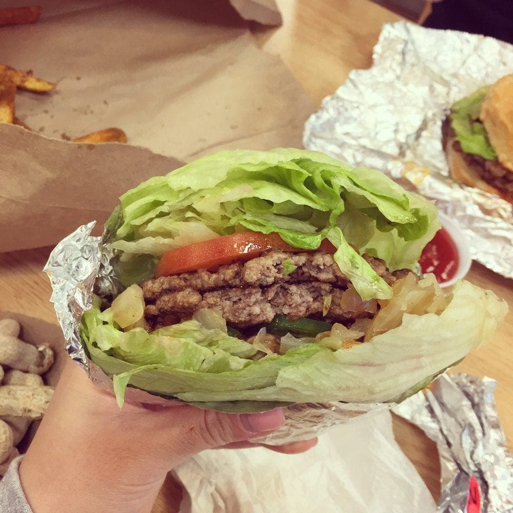 Five Guys lettuce wrapped burger