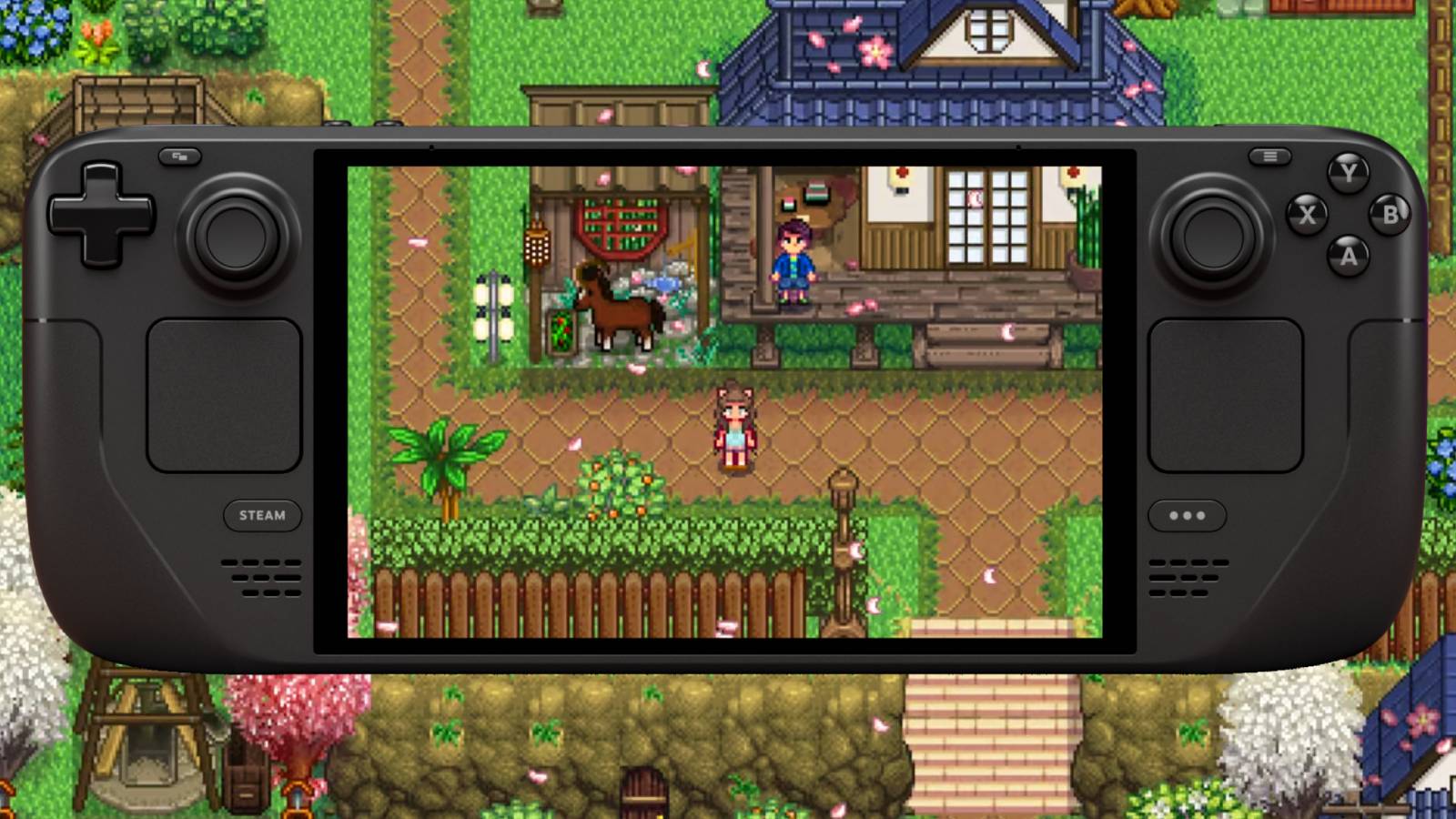 Screenshot of a Japanese building mod for Stardew Valley.
