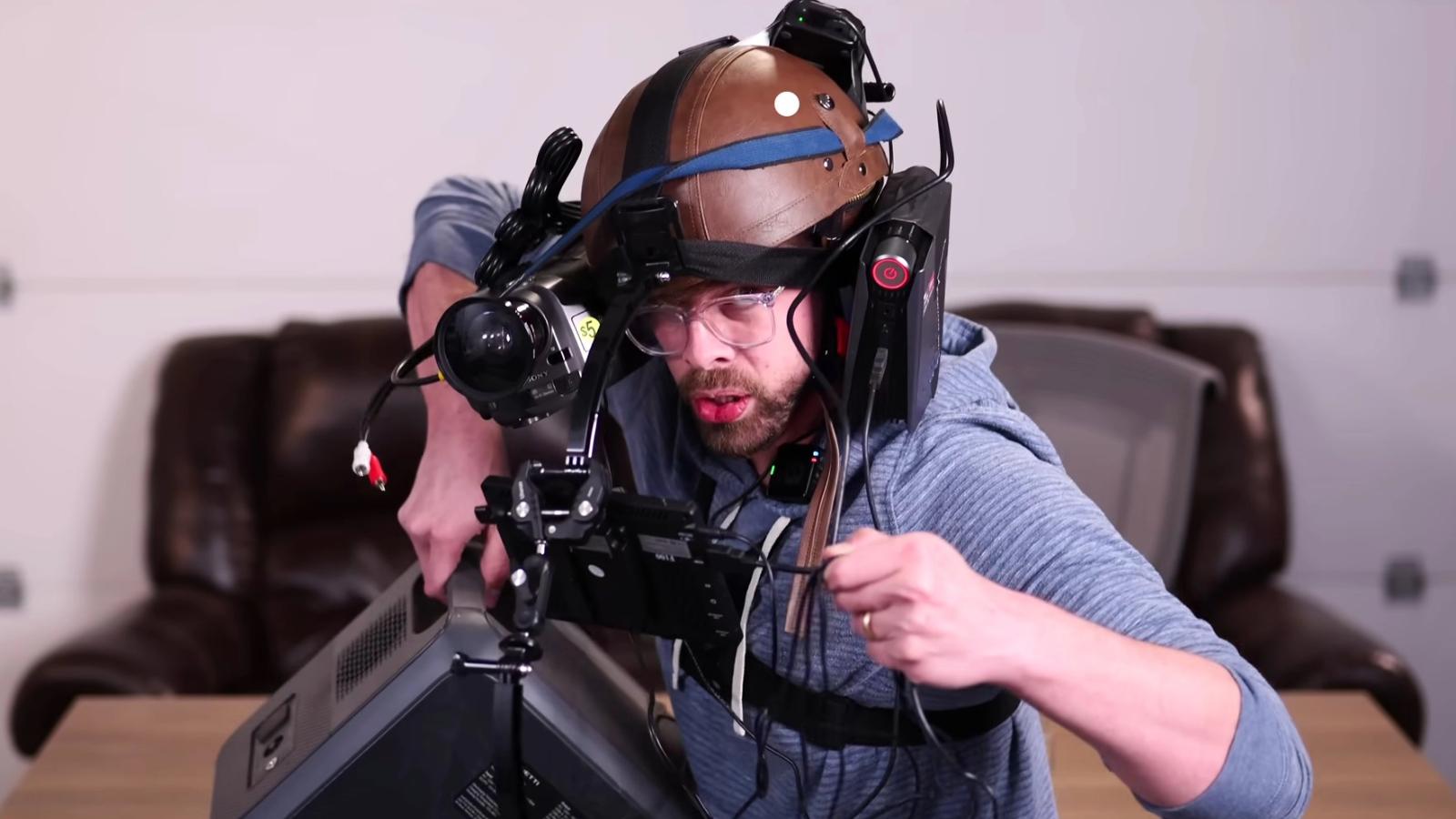 YouTuber Basically Homeless with their makeshift Vision Pro setup