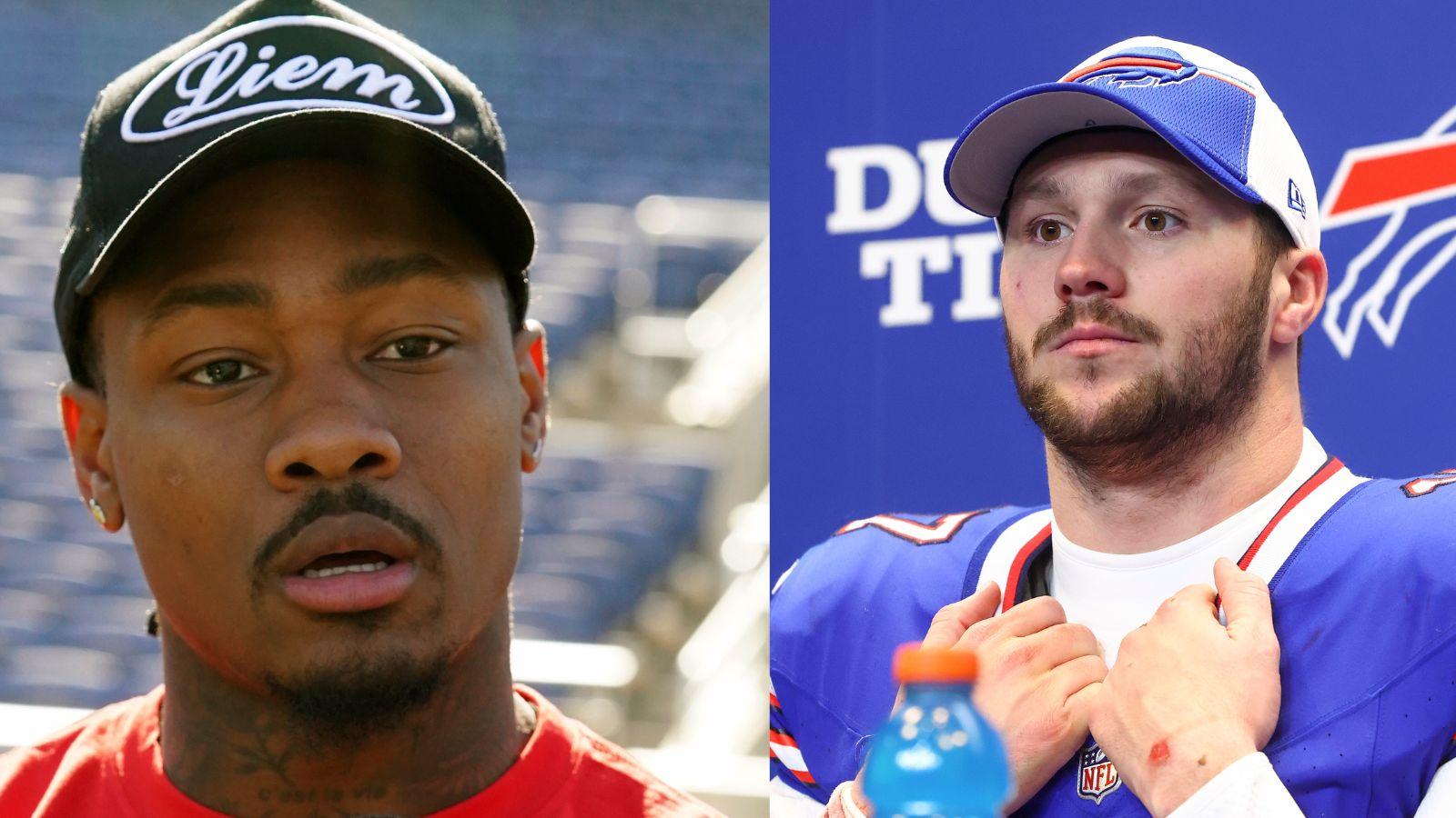 Stefon Diggs (left) and Josh Allen as a member of the Buffalo Bills (right).